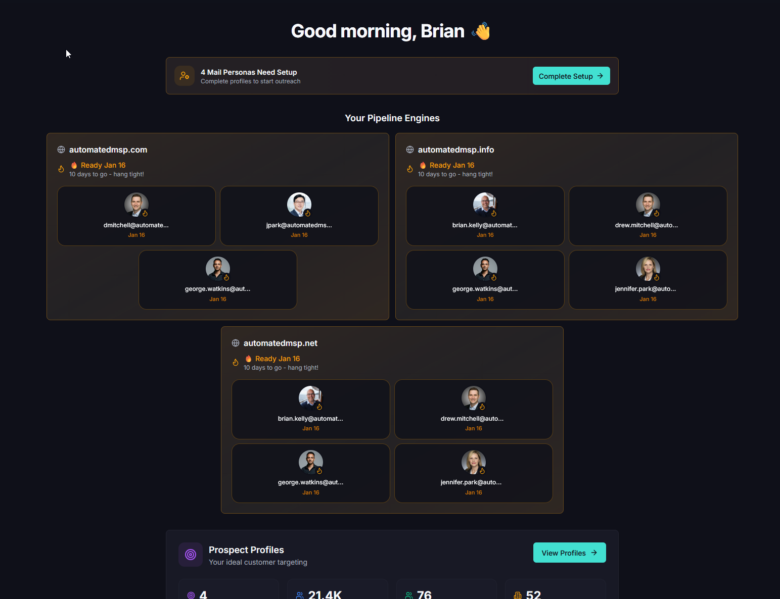 AutomatedMSP Managed Pipeline Engines: Professionally managed and warmed up domains and mailboxes ready to send