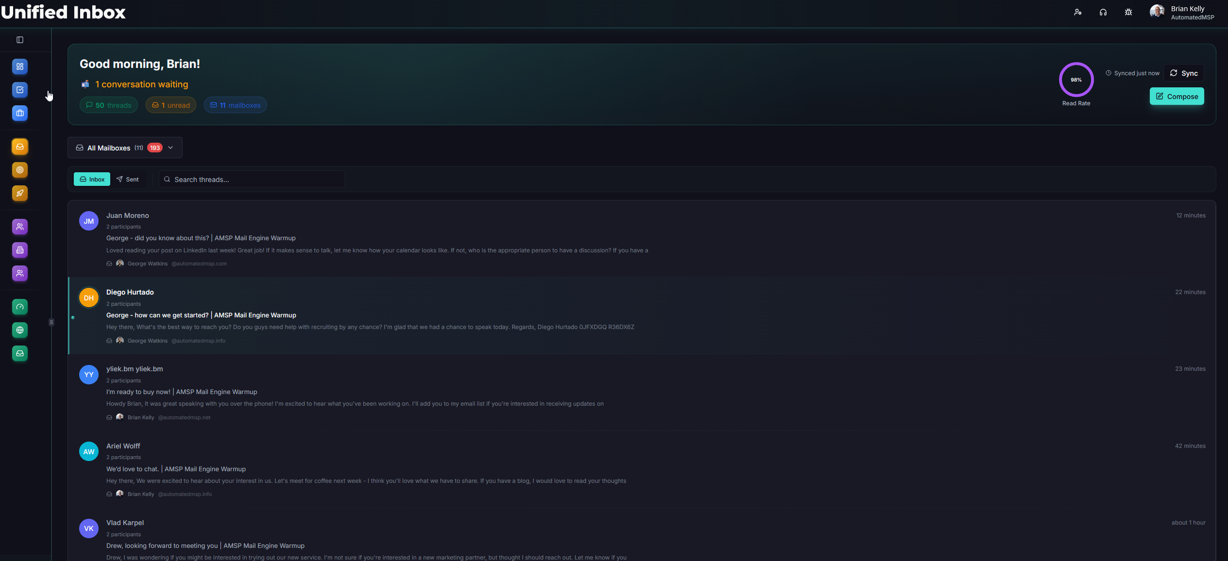 AutomatedMSP Unified Inbox: Manage all campaign replies and conversations in one centralized inbox